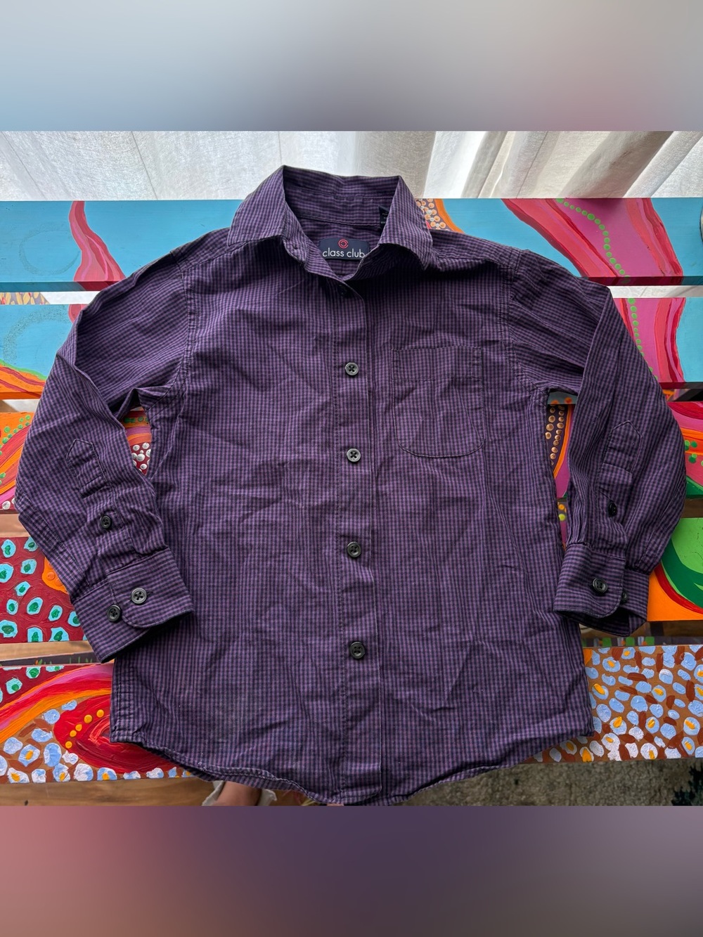 Class Club Kids Purple Checked Button-Down Shirt Boys Size 4T
